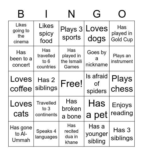 YIA Spring Gala Bingo Card