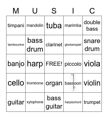 Musical instruments Bingo Card