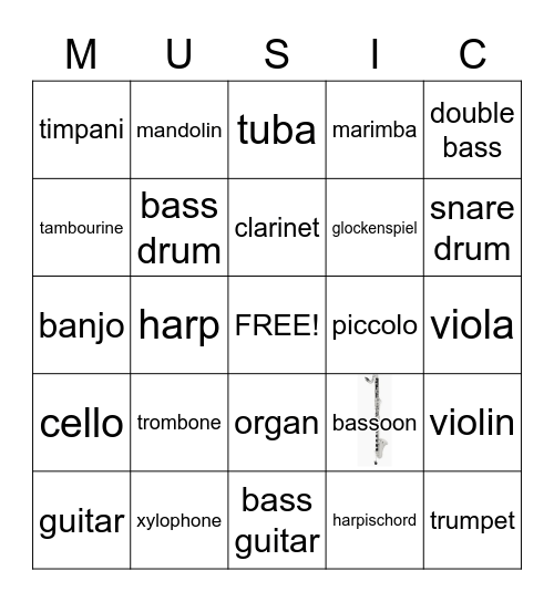 Musical instruments Bingo Card