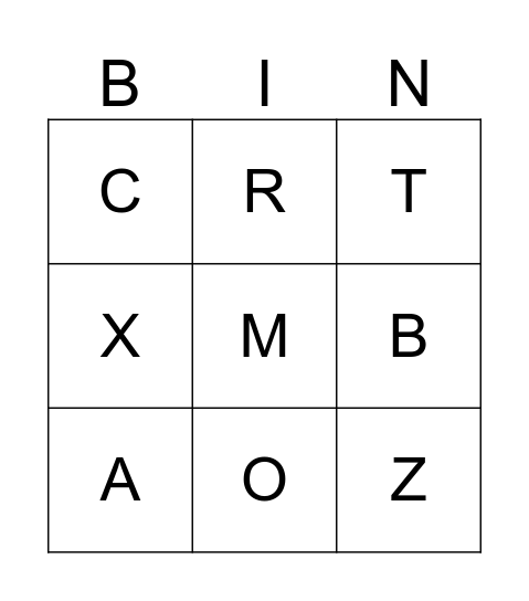 Letter BINGO Card