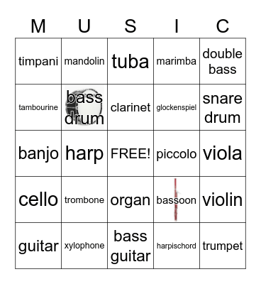 Musical instruments Bingo Card