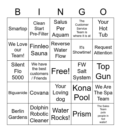 Spa Team Bingo Card