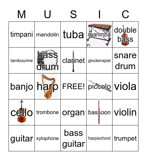 Musical instruments Bingo Card