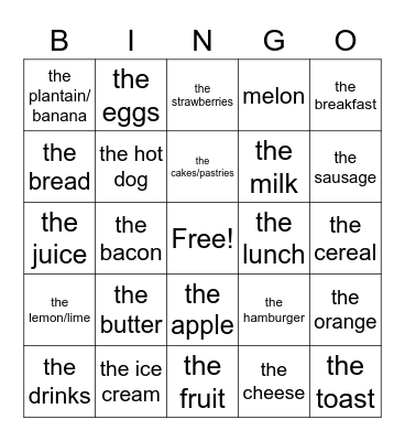 La Comida Bingo Card