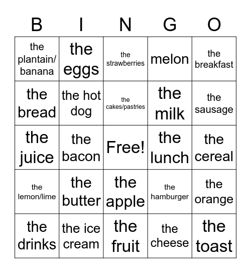 La Comida Bingo Card