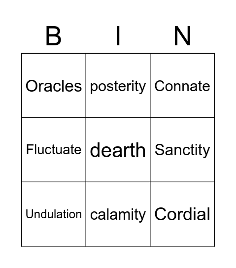 Bingo Vocab Bingo Card