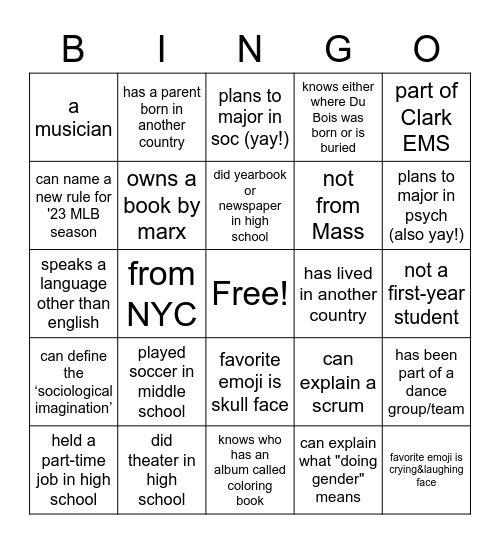 Soc 10 End-o-Semester Bingo Card