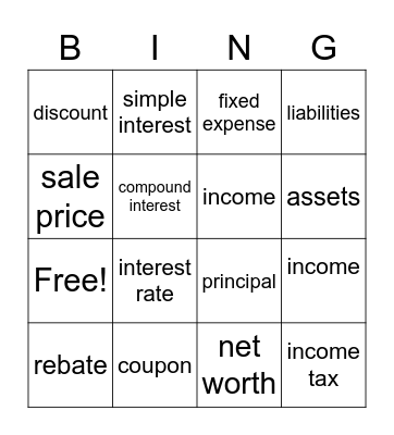 Financial Literacy Bingo Card