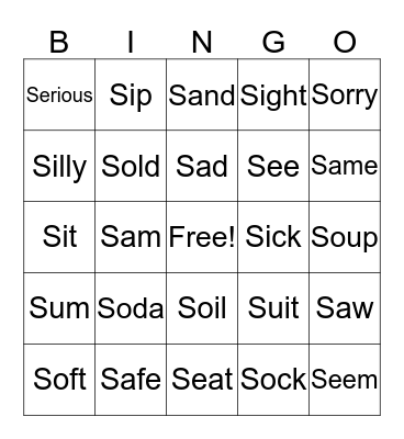 /S/ Words Bingo Card