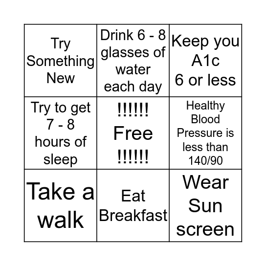 Healthy Bingo Card