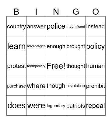 Untitled Bingo Card