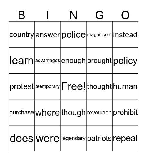 Untitled Bingo Card