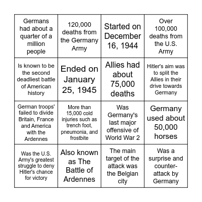 The Battle of the Bulge BINGO Card