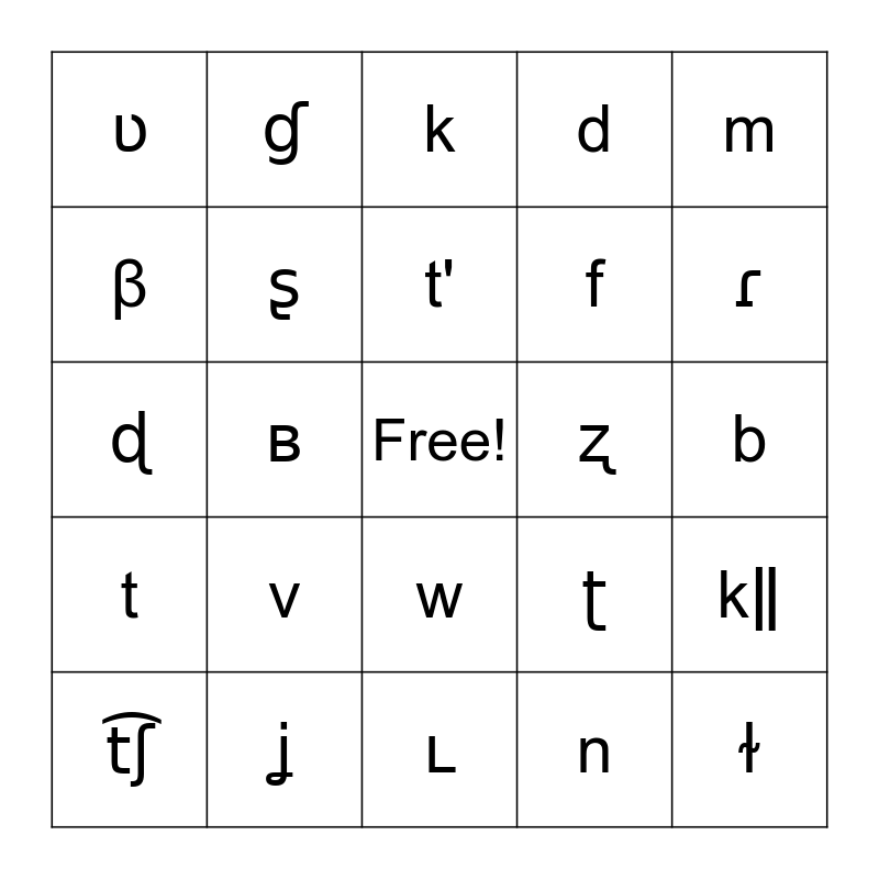 IPA consonants Bingo Card