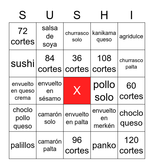Bingo de Sushi (Chile) Bingo Card
