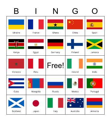 World Flags Bingo Card