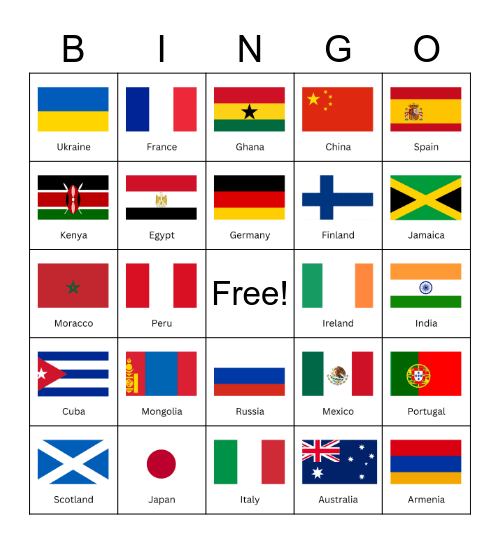 World Flags Bingo Card