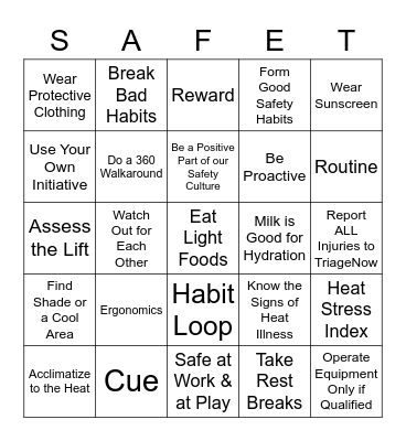 National Safety Month 2023 Bingo Card