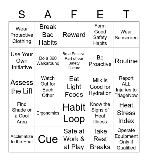 National Safety Month 2023 Bingo Card