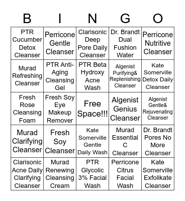 Cleanser Bingo Skincare Animation Bingo Card