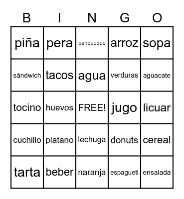 SP1~Spanish Food Bingo Card