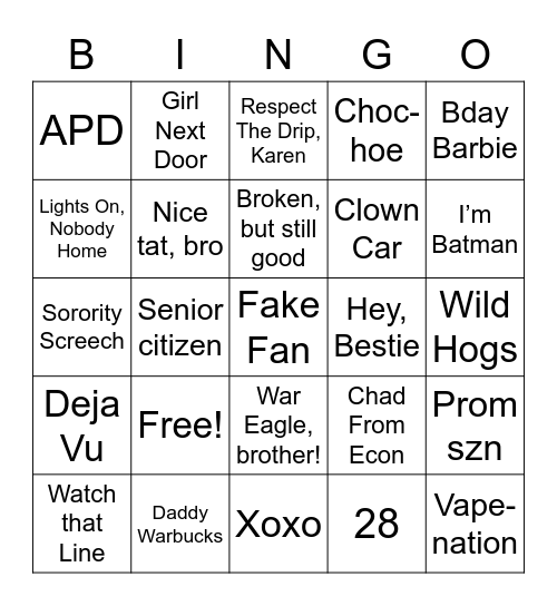 Untitled Bingo Card