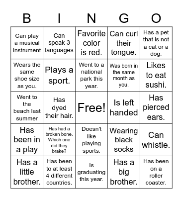 Getting to Know You Bingo Card