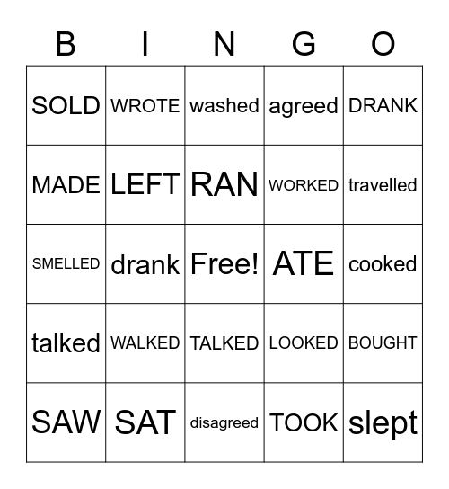 Past Tense Bingo Card