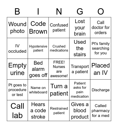 Nurse Bingo! Bingo Card