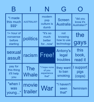 Antony's secret agenda Bingo Card