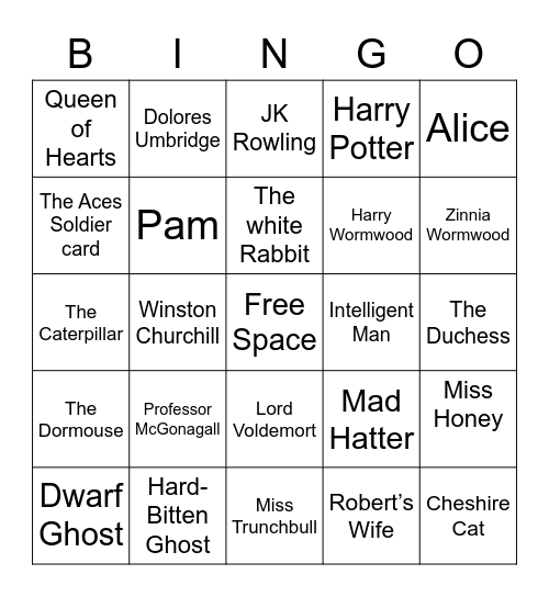 Character Bingo Card