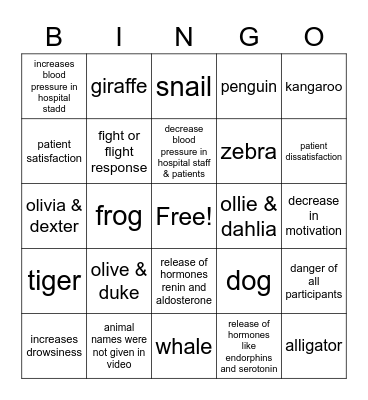 Pet Therapy Bingo Card