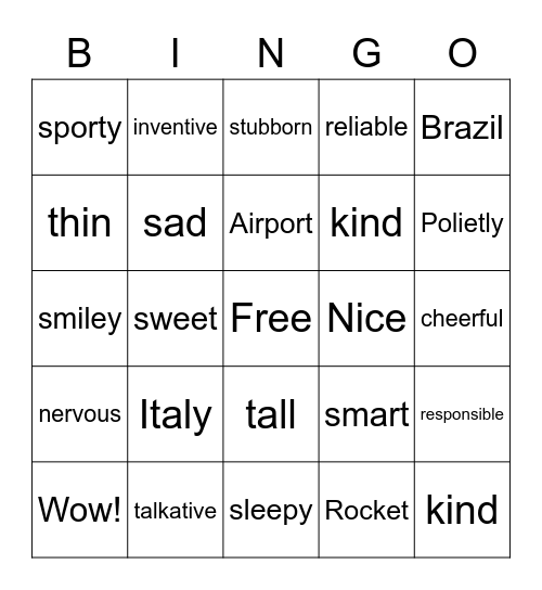 ADJECTIVES Bingo Card