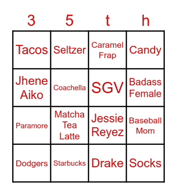 Dani G Bday Bingo Card