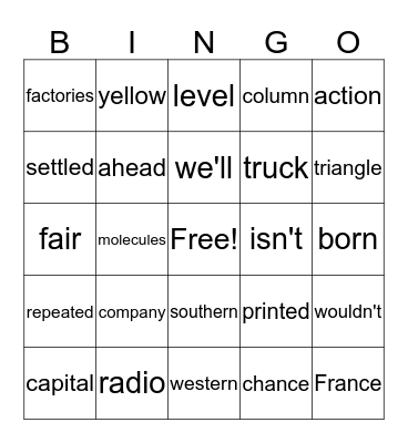 Dolch Sight Words BINGO Card