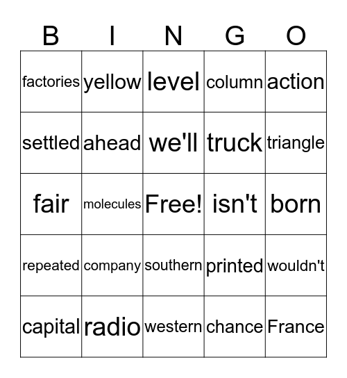 Dolch Sight Words BINGO Card