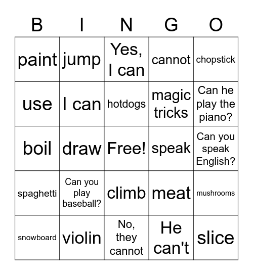 VA Class Bingo Card