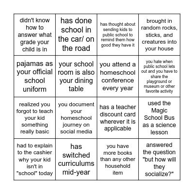 Human Bingo: Homeschool Edition! Bingo Card