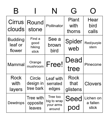 Nature Bingo Card