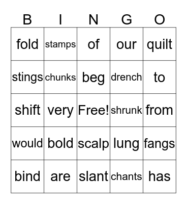 Sight Words and Blends Bingo Card