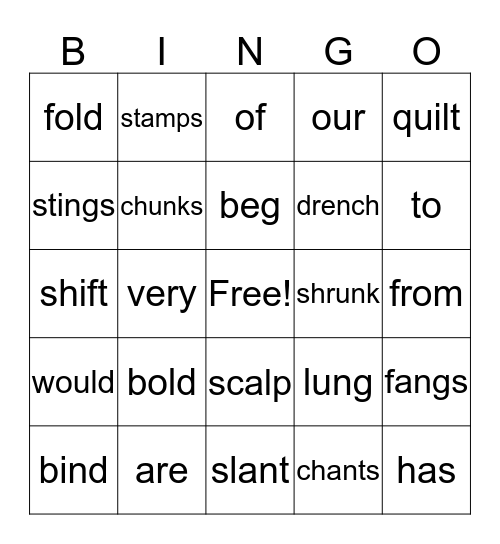 Sight Words and Blends Bingo Card