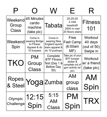 50 DAYS of BTF POWER BINGO Card