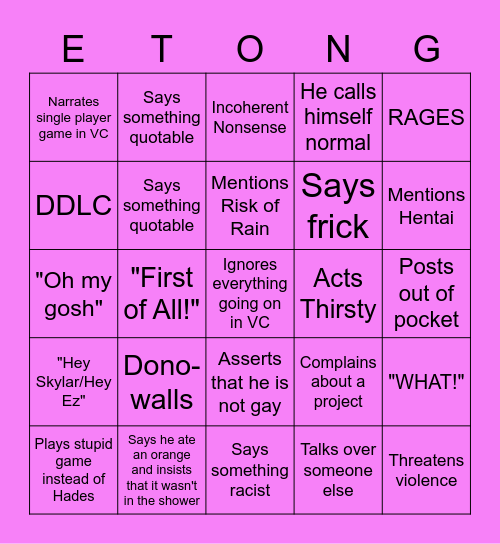 Etong Bingo Round 2 Bingo Card