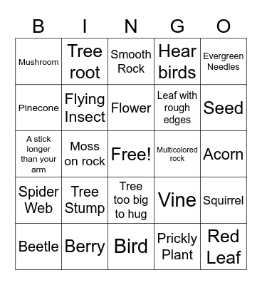 Nature Bingo Card