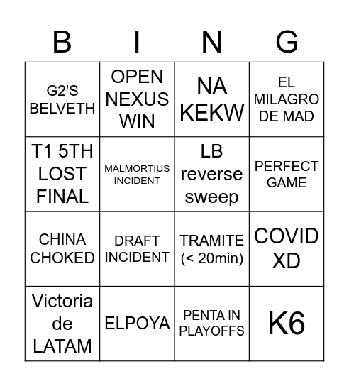 MSI 2023 Bingo Card