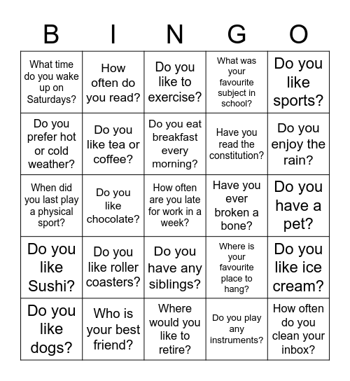 Networking Bingo Card