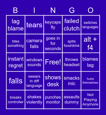 Rage Cage Bingo Card