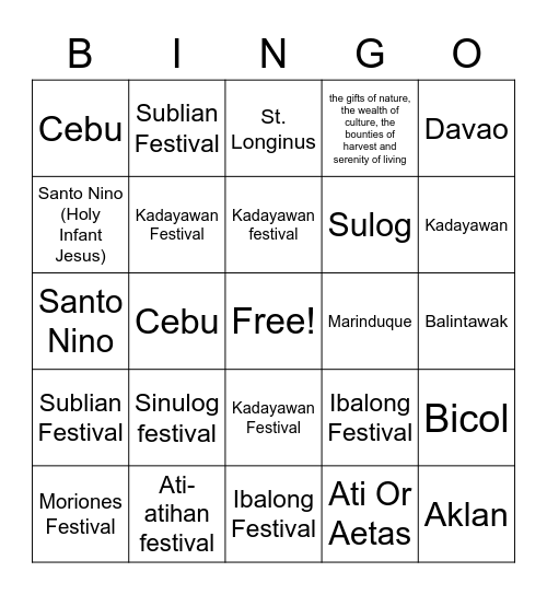 FESTIVAL BINGO Card