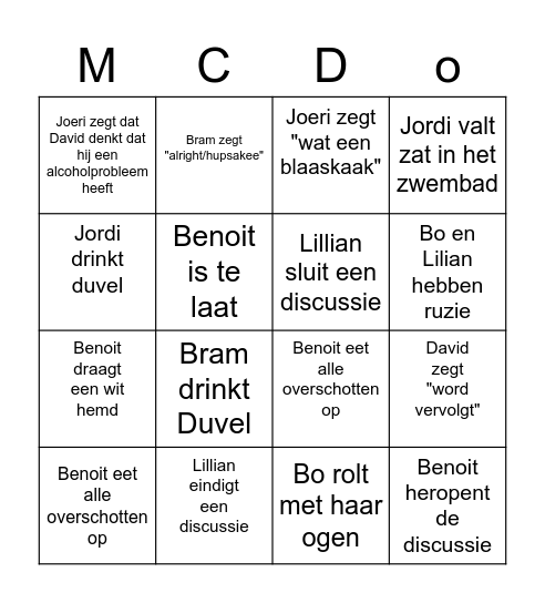 MCDO BINGO Card