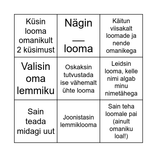 LEMMIKLOOMANÄDAL Bingo Card